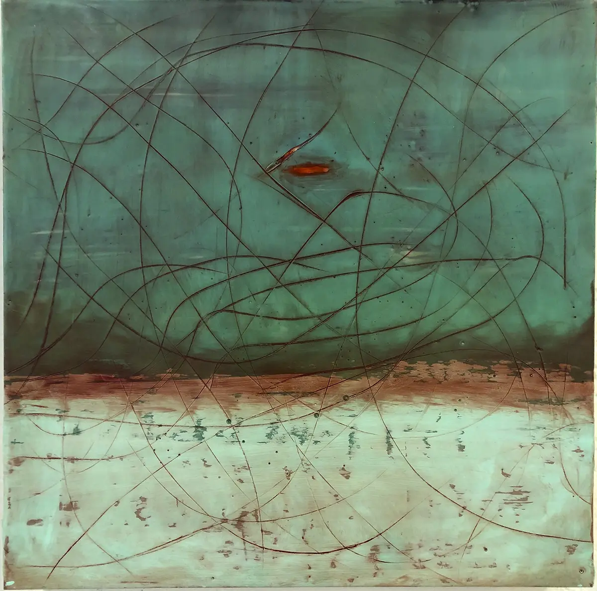Breakthrough — Encaustic on panel · 16" × 16"
