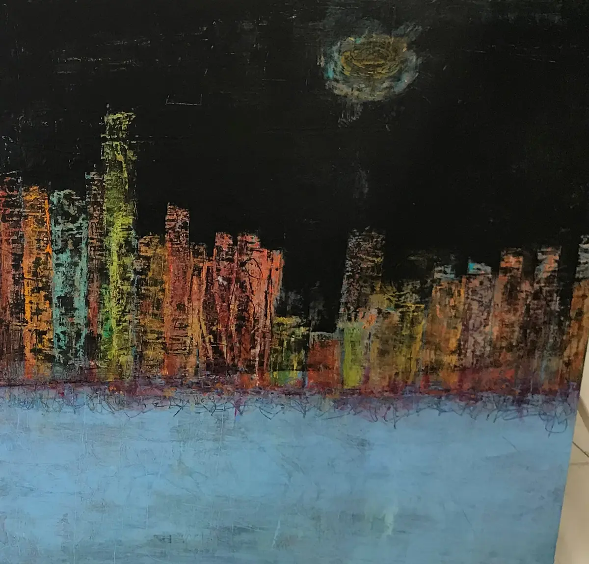 Moonlit Miracle Mile — Oil & cold wax on board · 30" × 30"