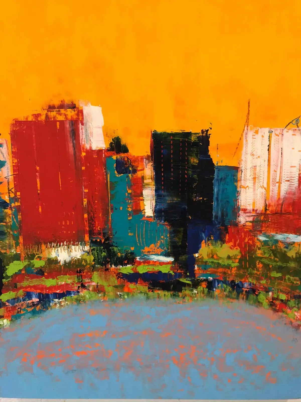 Sunlit Miracle Mile — Oil & cold wax on board · 30" × 30"