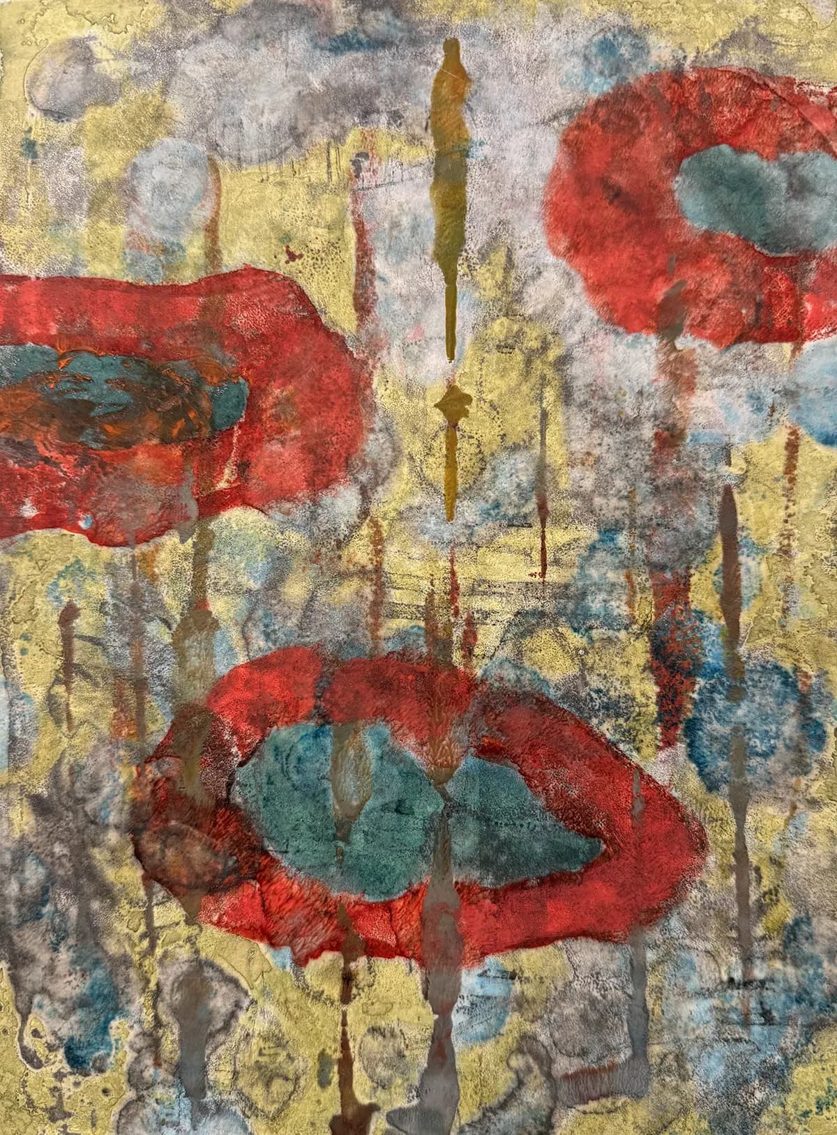 Mars on the Move — Wax based collage on panel · 12" × 9"