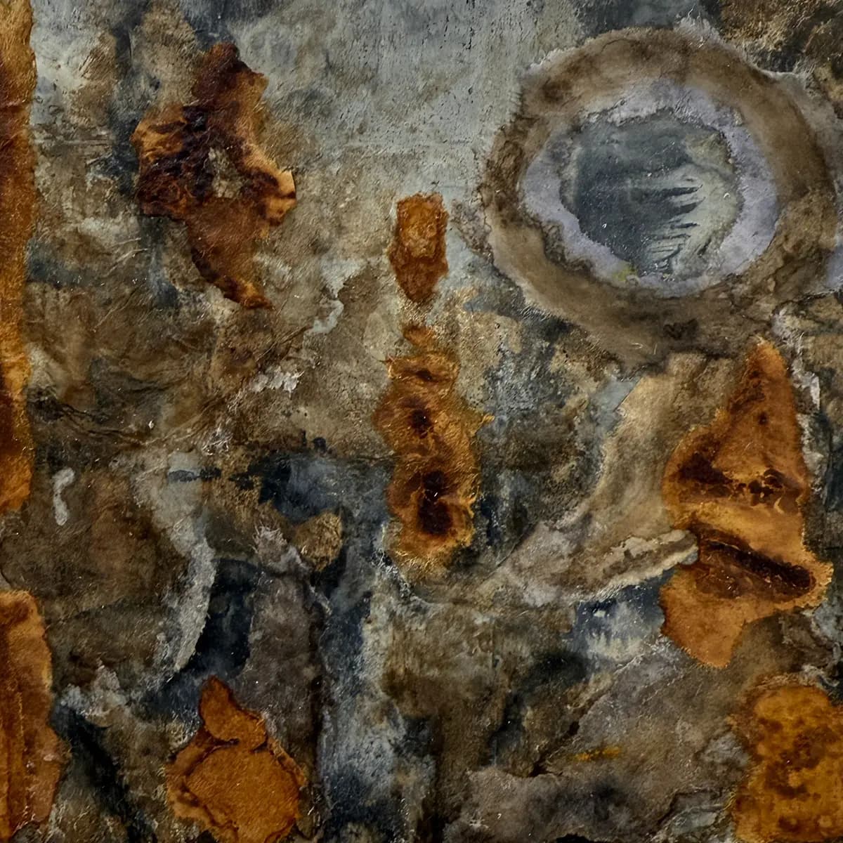 Underground 2 — Wax based collage on panel · 8" × 8"