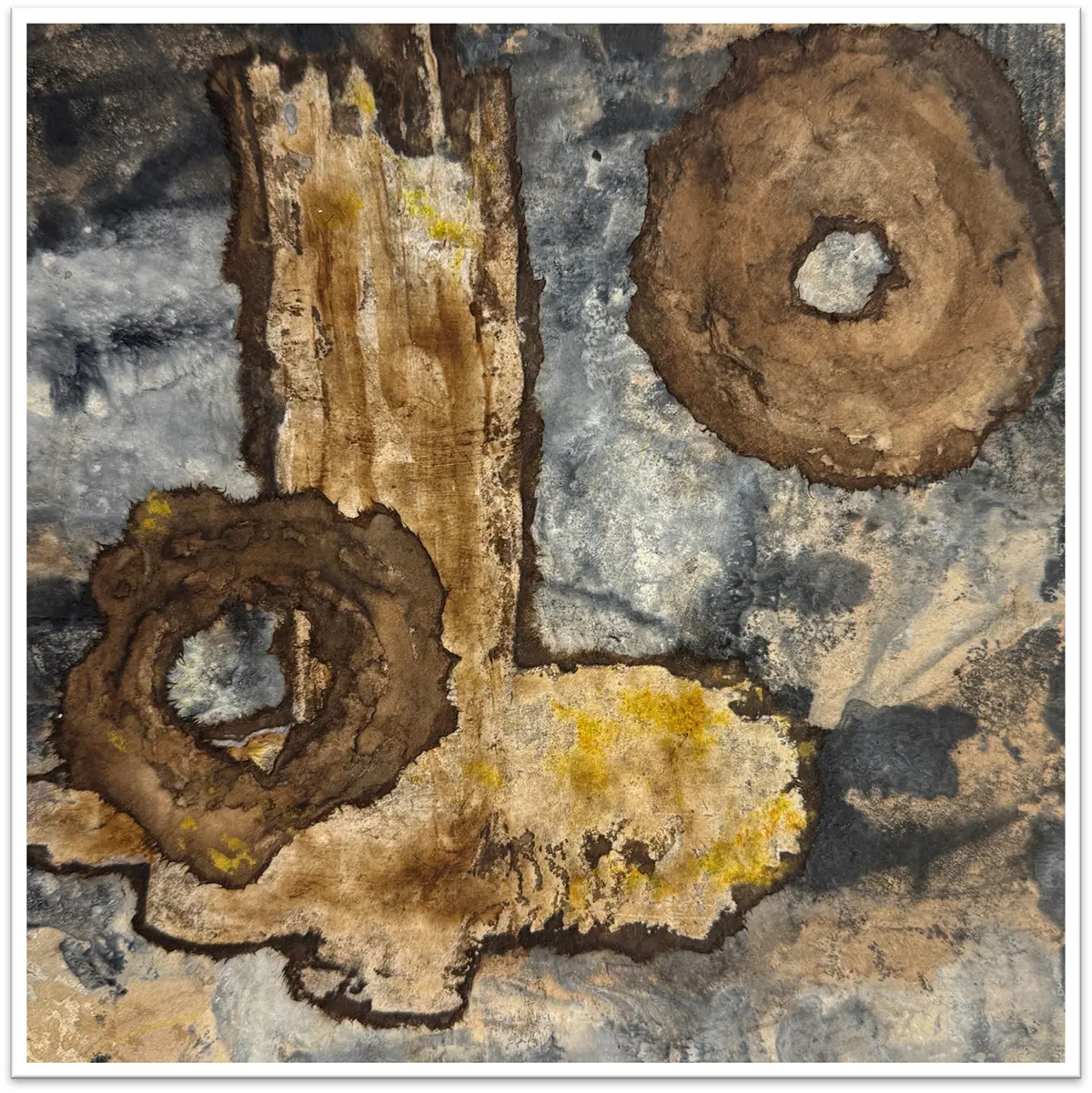 Dance of the Fungi — Wax based collage on panel · 8" × 8"