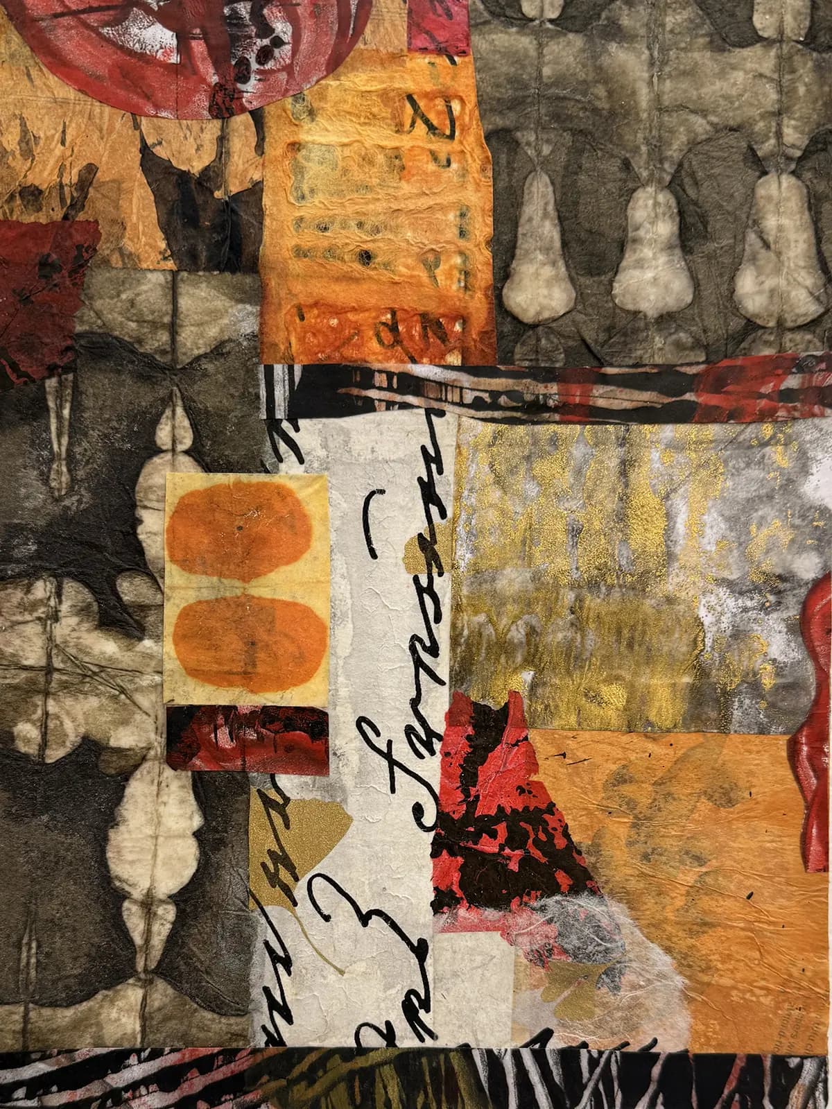 Autumn Trails — Wax based collage on panel · 12" × 9"