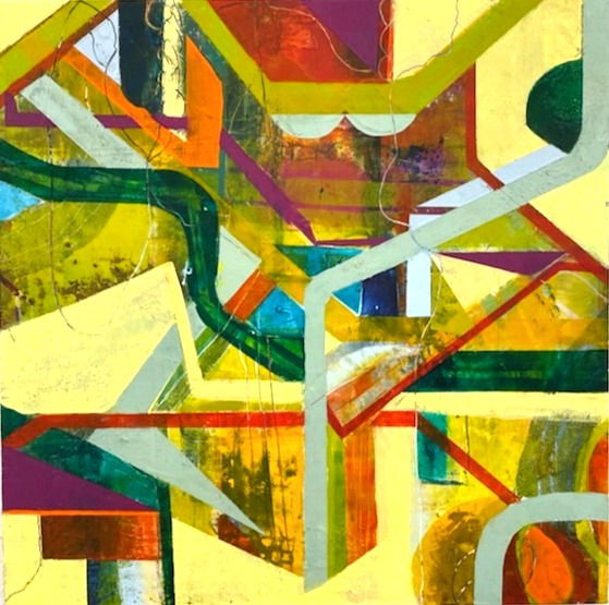 Conduit — Oil & cold wax on board · 20" × 20"